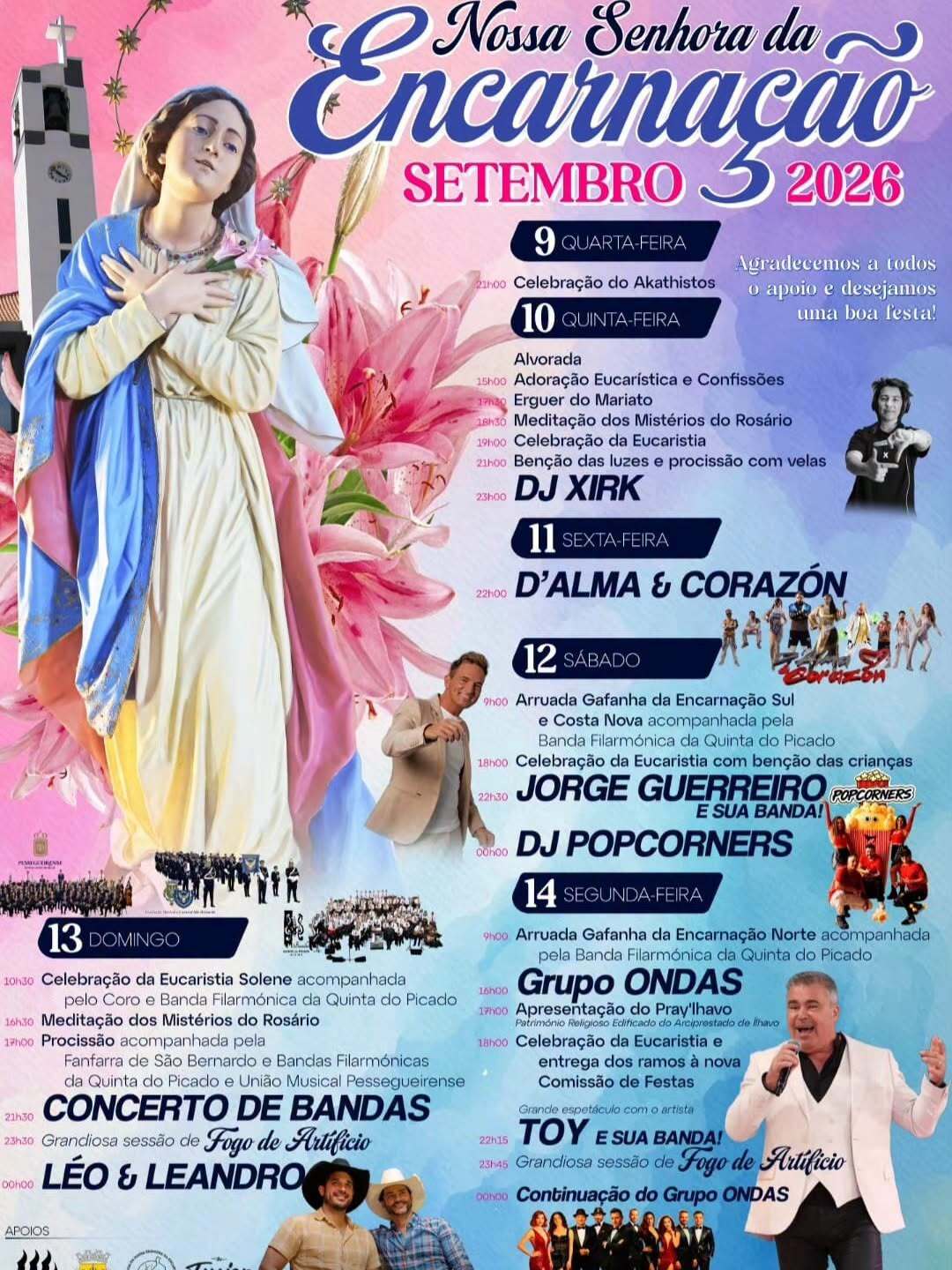 Festas em Honra de Nossa Senhora da Encarnação, de 9 a 14 de setembto, cartaz promocional de form...